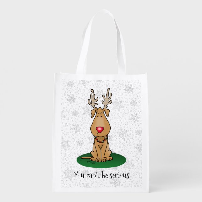 Funny Jingle This Red Nose Reindeer Dog Cute Grocery Bag (Back)