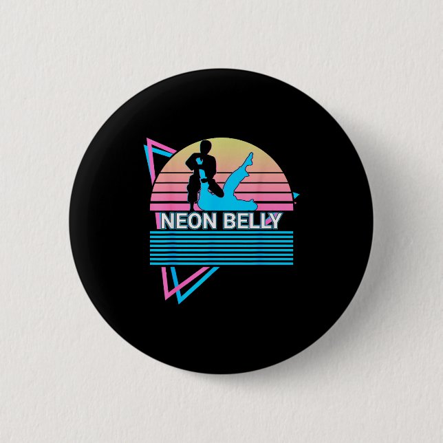 Funny Jiu Jitsu Bjj Retro Neon Belly  Button (Front)