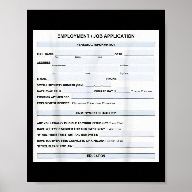 Funny Job Application Form Office Humor Graphic  Poster (Front)