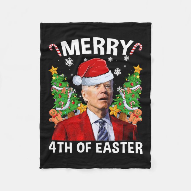 Funny Joe Biden Christmas Santa Hat Merry 4th Of E Fleece Blanket (Front)