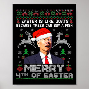Funny Joe Biden Christmas Santa Hat Merry 4th Of E Poster