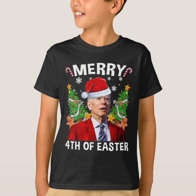 Funny Joe Biden Christmas Santa Hat Merry 4th Of E T-Shirt (Front)