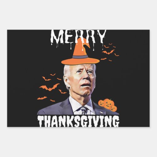 Funny Joe Biden Confused Merry Thanksgiving Hallow Wrapping Paper Sheets