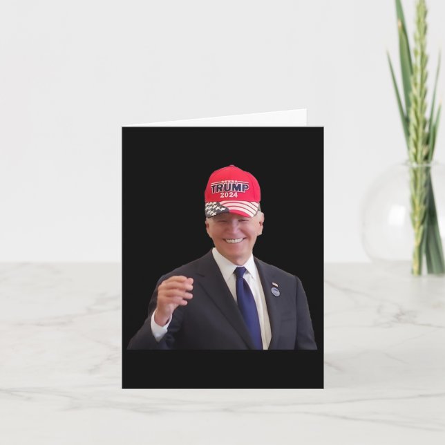 Funny Joe Biden Dons Trump 2024 Cap  Card (Front)
