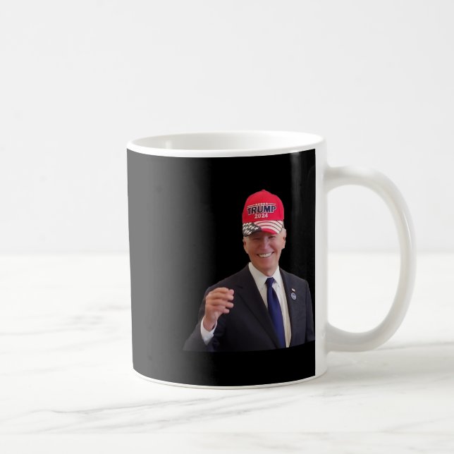 Funny Joe Biden Dons Trump 2024 Cap  Coffee Mug (Right)