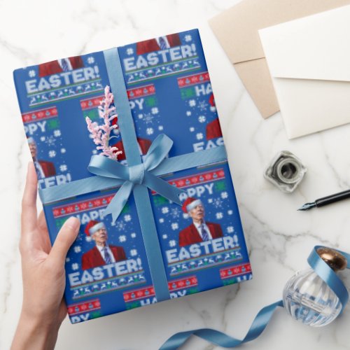 Funny Joe Biden Happy Easter Christmas Blue Wrapping Paper