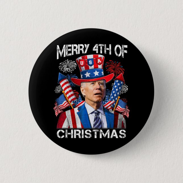 Funny Joe Biden Merry 4th Of Christmas 4th Of July Button (Front)