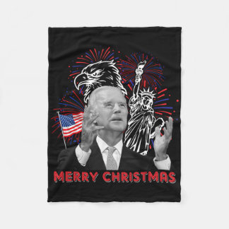 Funny Joe Biden Merry Christmas In July Usa Flag 4 Fleece Blanket