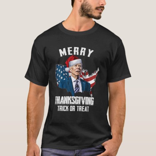 Funny Joe Biden Merry Thanksgiving USA Flag Anti B T_Shirt