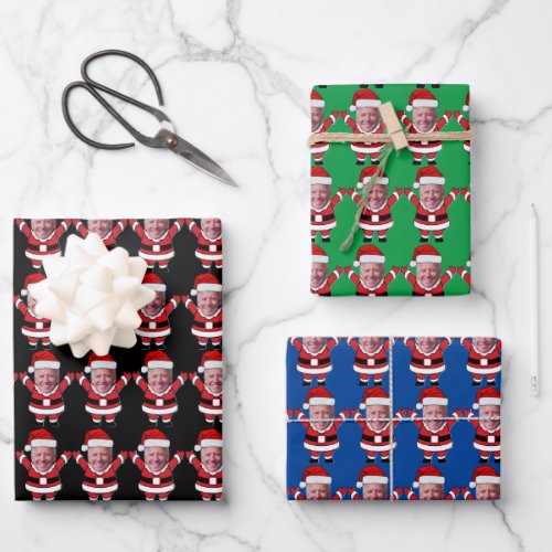 Funny Joe Biden Santa Claus Custom Face Photo  Wrapping Paper Sheets