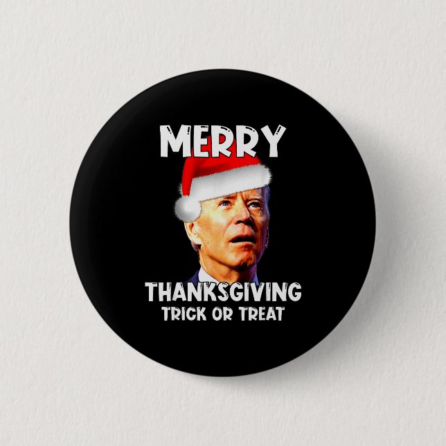 Funny Joe Biden Santa Hat Merry Thanksgiving Chris Button (Front)
