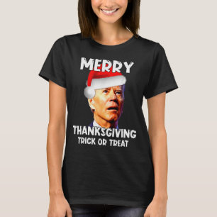 Funny Joe Biden Santa Hat Merry Thanksgiving Chris T-Shirt