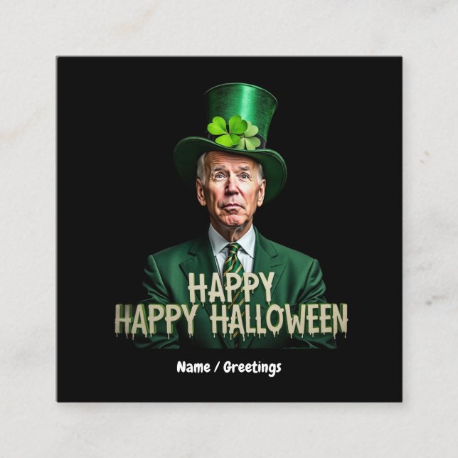 Funny Joe Biden St. Patrick’s Day Confused  Square Business Card (Front)