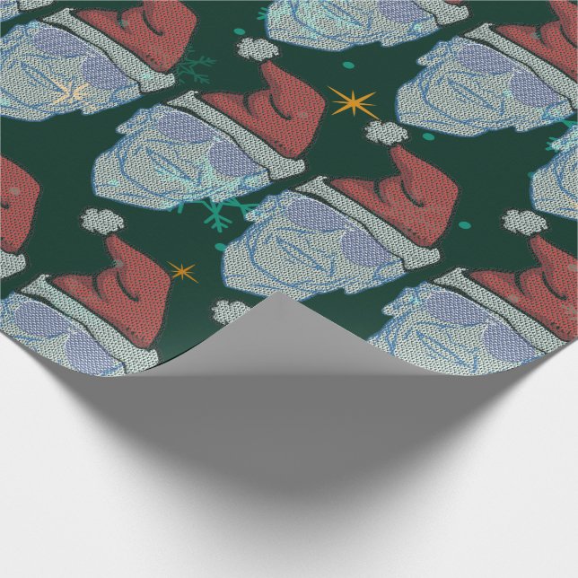 funny joe biden ugly christmas  santa hat wrapping paper (Corner)