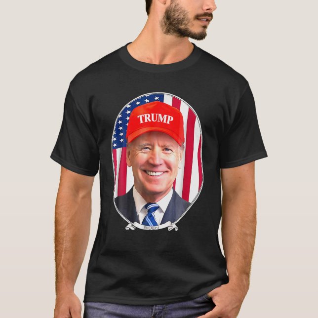Funny Joe Biden Wearing Hat Trump T-Shirt (Front)
