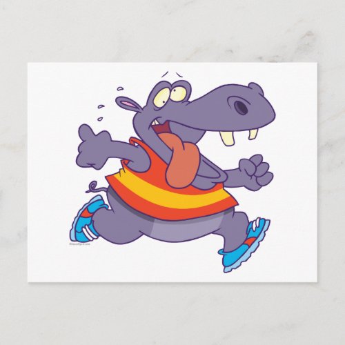 funny jogging hippo runner cartoon postcard