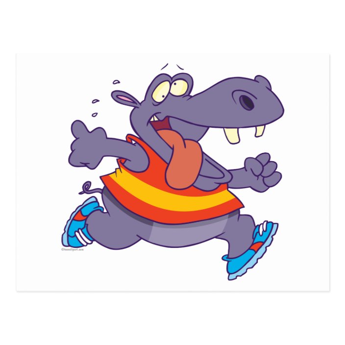 Funny Jogging Hippo Runner Cartoon Postcard Zazzle Com