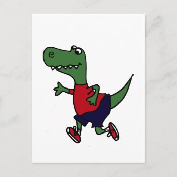 Funny Jogging Trex Dinosaur Postcard by patcallum at Zazzle