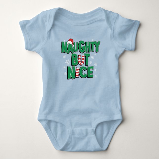 Funny Joke Christmas Humor Naughty But Nice Baby Bodysuit (Front)