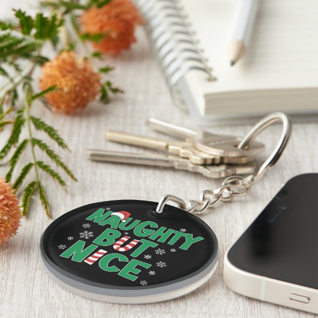 Funny Joke Christmas Humor Naughty But Nice Keychain (Front Right)