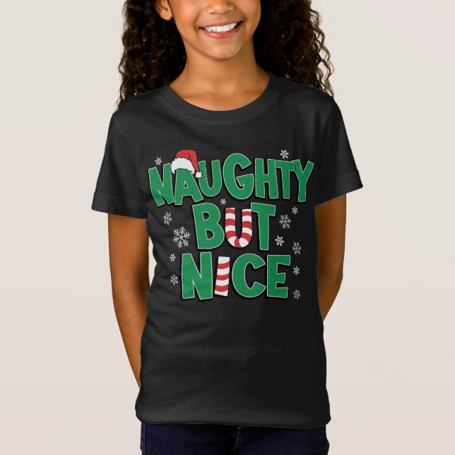Funny Joke Christmas Humor Naughty But Nice T-Shirt (Front)