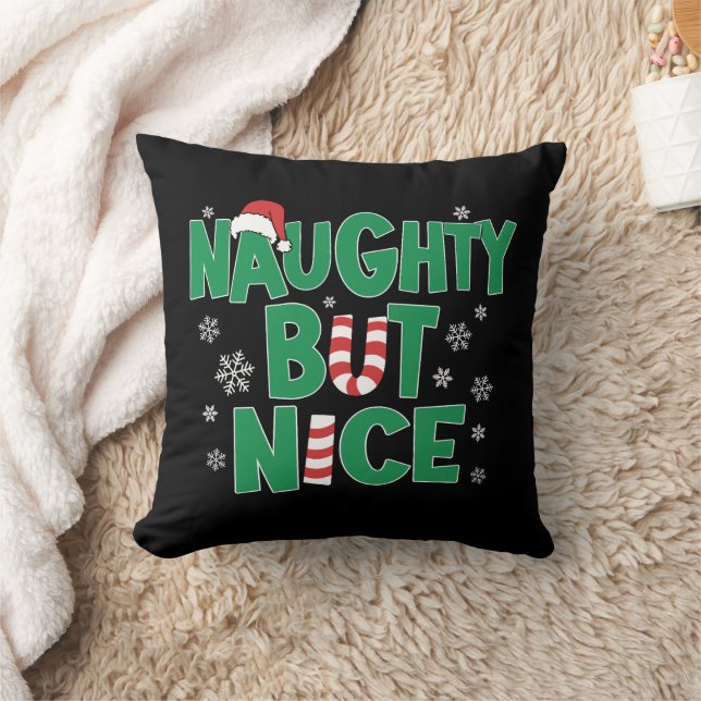 Funny Joke Christmas Humor Naughty But Nice Throw Pillow (Blanket)