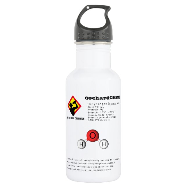 Funny Joke Dihydrogen Monoxide (H2O) Chemistry Stainless Steel Water Bottle (Front)