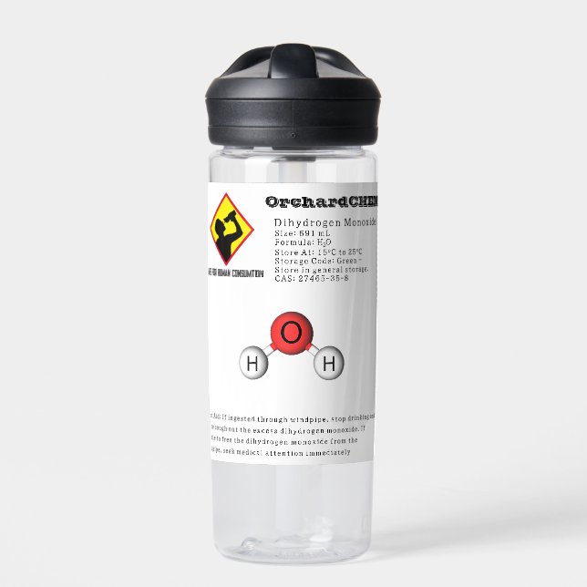 Funny Joke Dihydrogen Monoxide (H2O) Chemistry Water Bottle (Front)