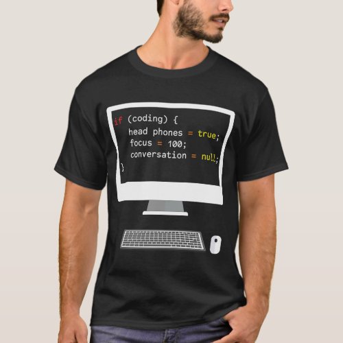 Funny Joke Programming Computer If Coding Headphon T_Shirt