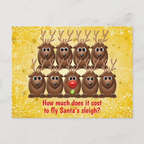 Funny Joke Sleigh Santas Reindeer Christmas Xmas Holiday Postcard