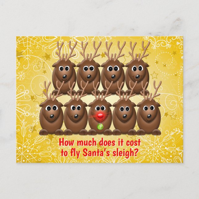 Funny Joke Sleigh Santa's Reindeer Christmas Xmas Holiday Postcard (Front)