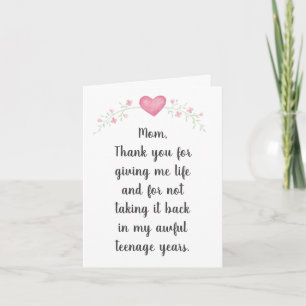 Funny Jokey thank you for giving life Mothers day Card