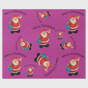 Funny Jolly Santa Claus Father Christmas Pink Wrapping Paper