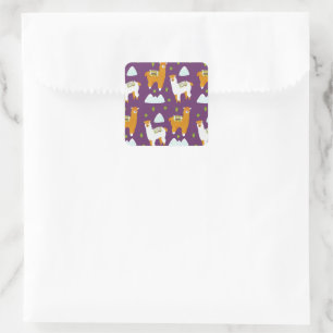 Funny Joy Mountain Winter Holiday Alpaca Llamas Square Sticker