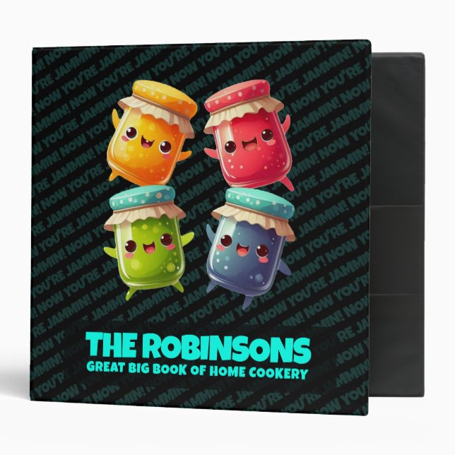 Funny Joyful Jumping Jars of Jubilant Jam 3 Ring Binder (Front/Inside)