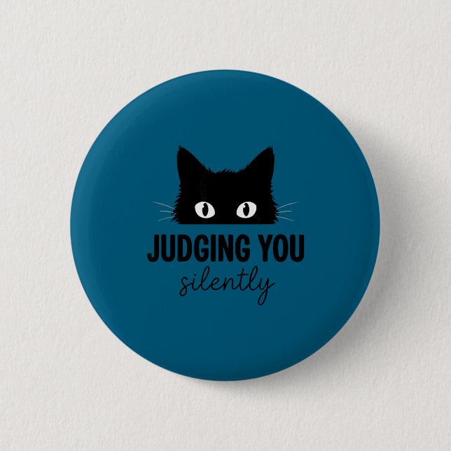 Funny Judging Silently Black Cat Staring Button (Front)