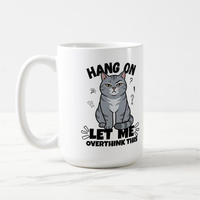 Funny Judgmental Grey Cat Illustration Coffee Mug (Left)