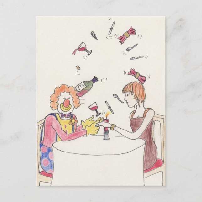 Funny Juggling Clown Cartoon Art Cute Love Humor Postcard (Front)