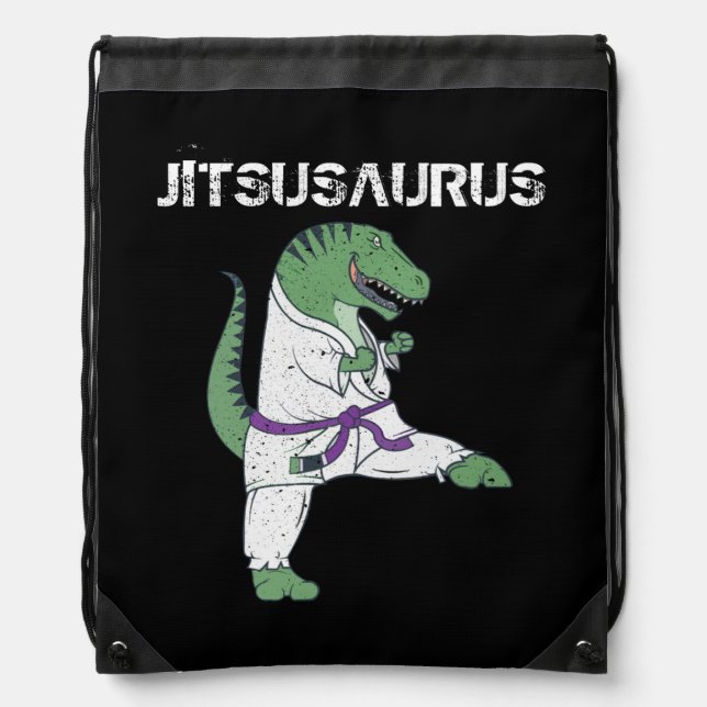 Funny Jujitsu, T-Rex Jiu Jitsu Black Belt gifts Drawstring Bag (Front)