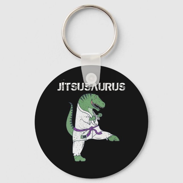 Funny Jujitsu, T-Rex Jiu Jitsu Black Belt gifts Keychain (Front)