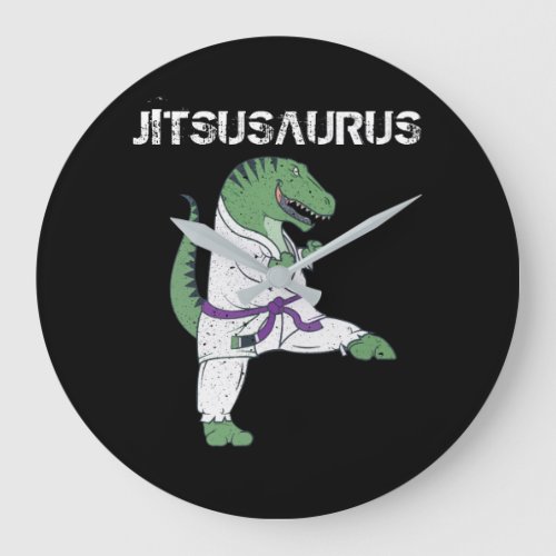 Funny Jujitsu T_Rex Jiu Jitsu Black Belt gifts Large Clock