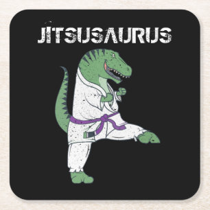 Funny Jujitsu, T-Rex Jiu Jitsu Black Belt gifts Square Paper Coaster