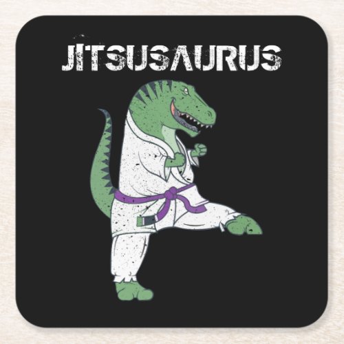 Funny Jujitsu T_Rex Jiu Jitsu Black Belt gifts Square Paper Coaster