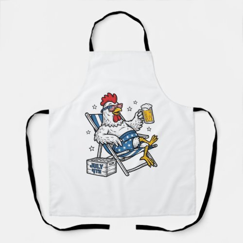 Funny July 4th Chicken Beer Patriotic Shirt Design Apron