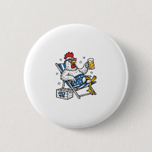 Funny July 4th Chicken Beer Patriotic Shirt Design Button