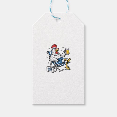 Funny July 4th Chicken Beer Patriotic Shirt Design Gift Tags