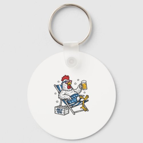 Funny July 4th Chicken Beer Patriotic Shirt Design Keychain