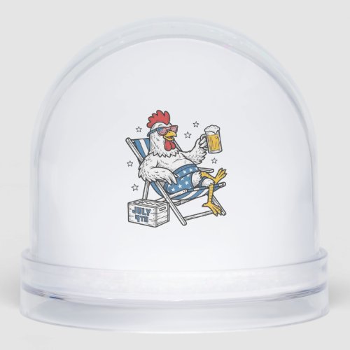 Funny July 4th Chicken Beer Patriotic Shirt Design Snow Globe