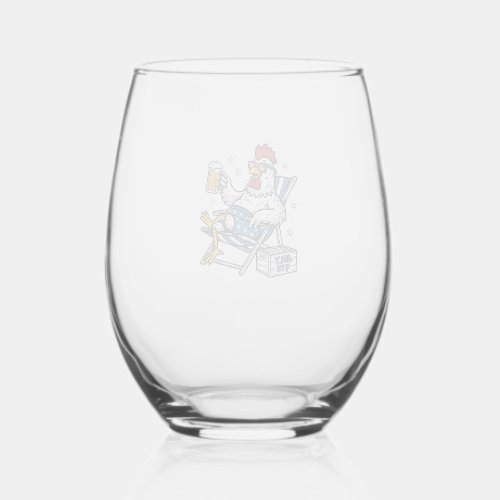 Funny July 4th Chicken Beer Patriotic Shirt Design Stemless Wine Glass