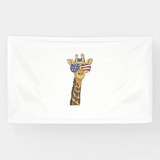 Funny July 4th US Flag Patriotic Giraffe  Banner (Horizontal)